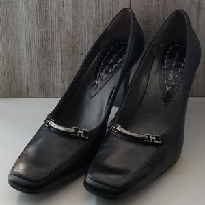 Bandolino Black Leather Pump Heels Square Toe
